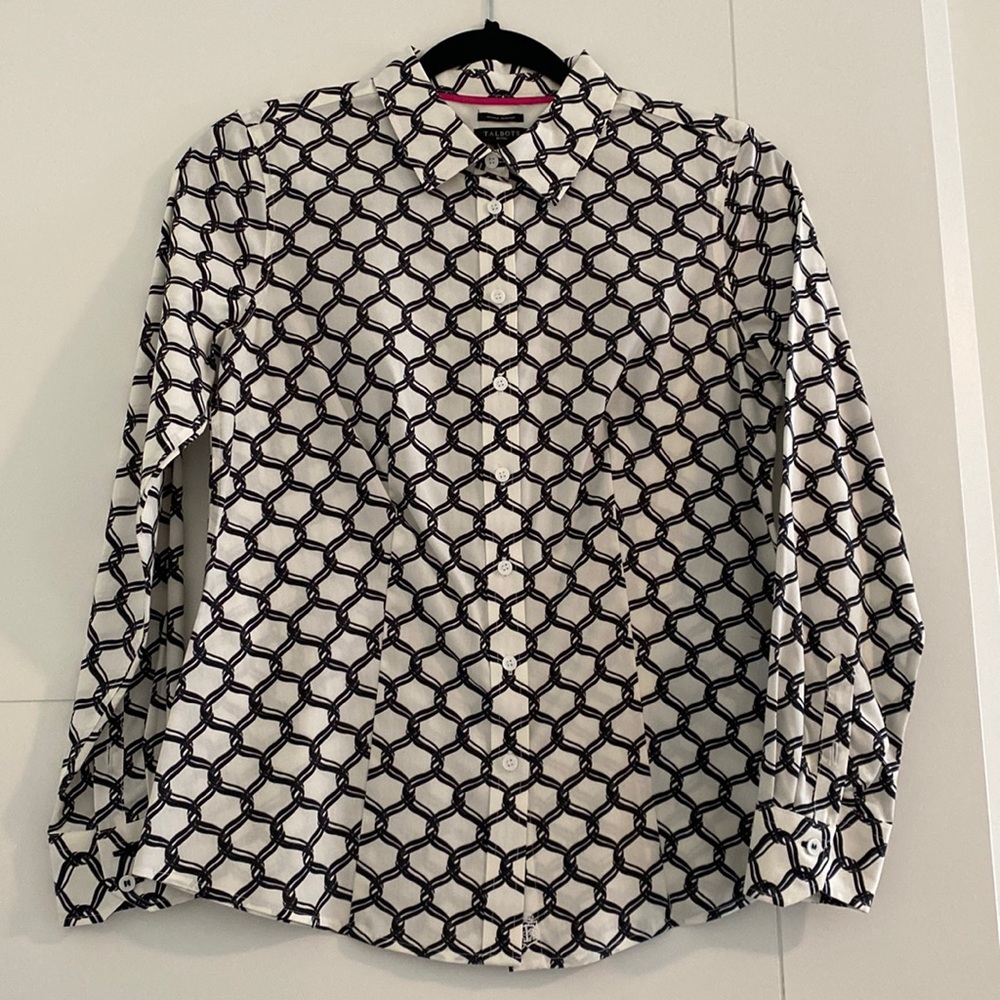 Talbots Black and white printed button down